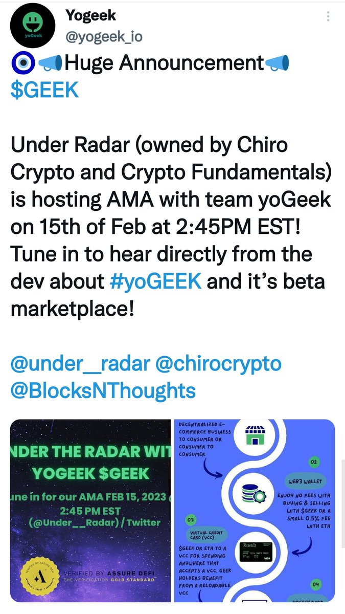 RaverCrypto's tweet photo. $GEEK is a Project that is Creating a Crypto Styled Marketplace for all Shopping Needs💳🏍🎮🖼

Current Market Cap is only at 50K &amp; have already been KYCed, Locked LP for 6 Months+ Partnerships with L1 Blockchains

#GEEKPAPER V2 is Finally out &amp; AMA Happening in less than 2 days. https://t.co/Yor7Rg4dG2