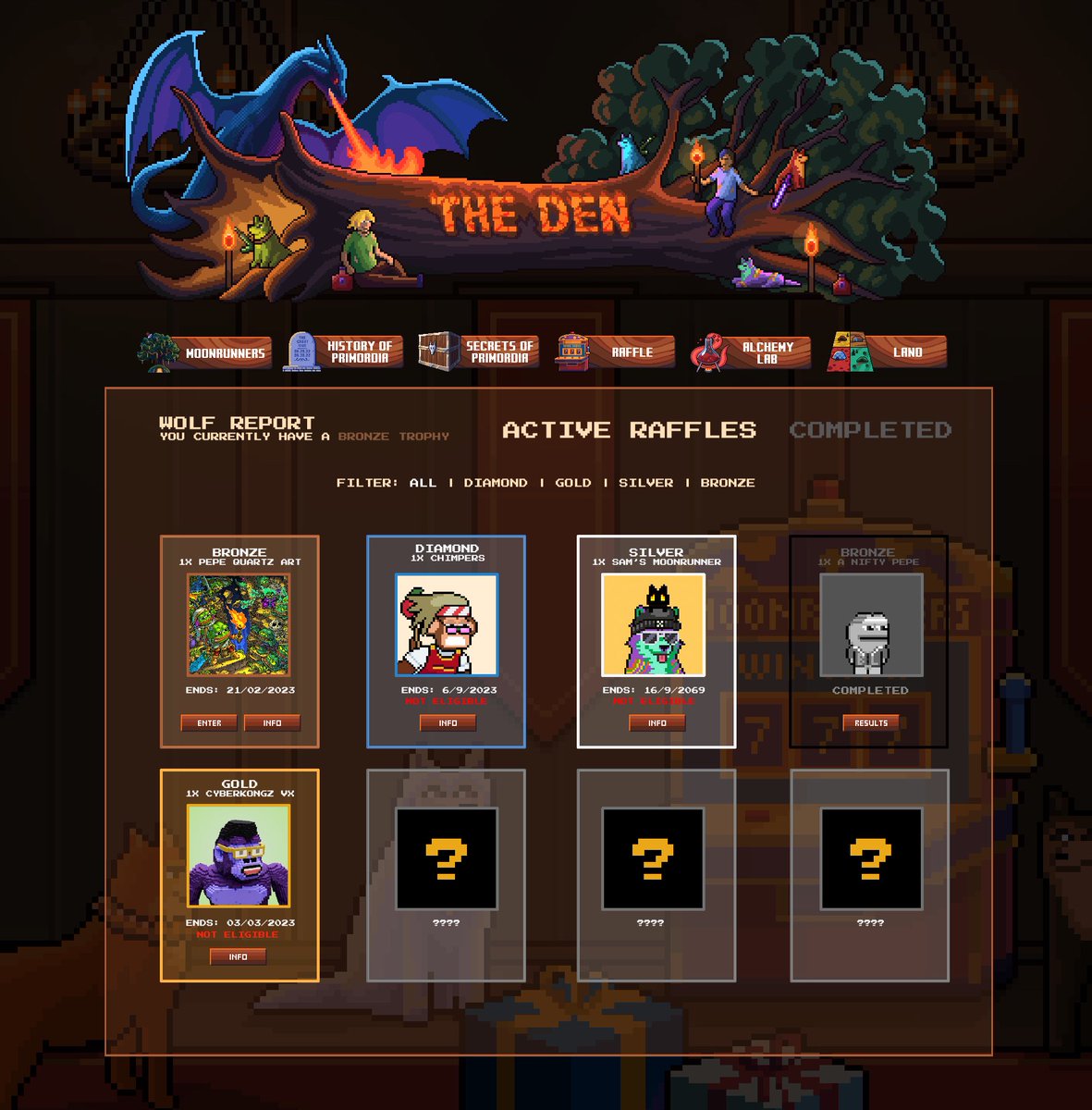 MoonrunnersNFT's tweet photo. With most Moonrunners SBT Trophies being claimed in The Den tonight, it’s time to go shopping for more NFTs from the strongest communities! Last week we added a Chimpers to the raffle, what do you want to see next?! https://t.co/AyJXPB4FRP