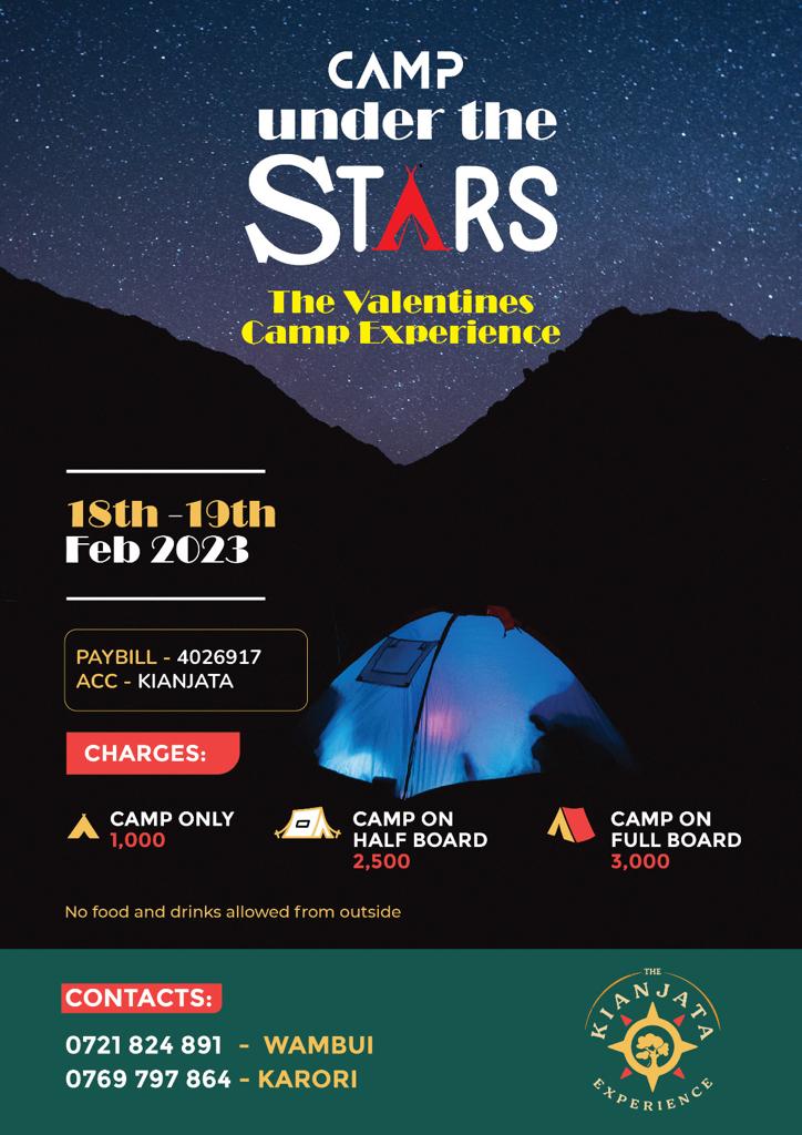 KaroriSamuel1's tweet photo. The Kianjata Experience in collaboration with Karori Tours are hosting #campunderthestars 2nd edition happening from 18th-19th Feb'23.Unwind, isolate and  relax at the camp.Get to explore gems around and a great bonfire at night.
 See poster for details.
Thread... https://t.co/g9jrFz9fch