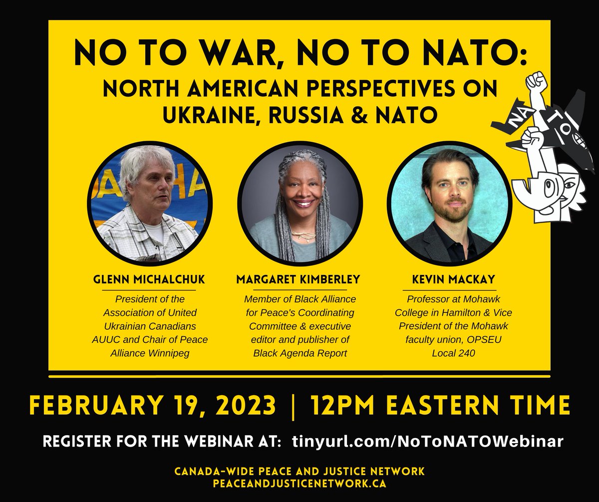 This Sunday! Kevin MacKay, Mohawk College Prof, and VP of his OPSEU local, is one of the panelists. Register now!
This event is a warm-up for the Canada-wide days of action to stop the war in Ukraine from Feb 23-26, 2023.
#NoToWar #NoToNATO #CanadaOutOfNATO