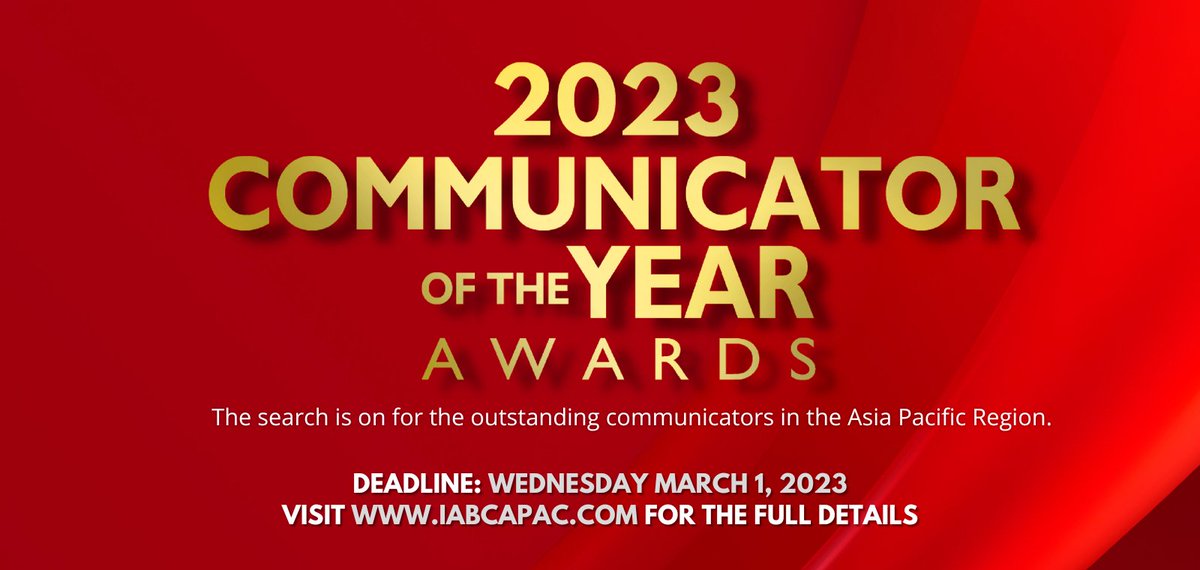 Do you know someone who has demonstrated professional communications excellence in 2022? Now is your chance to nominate them for the IABC Asia Pacific 2023 Communicator of the Year Awards. All details and nomination forms are available at: lnkd.in/gKBahcwW