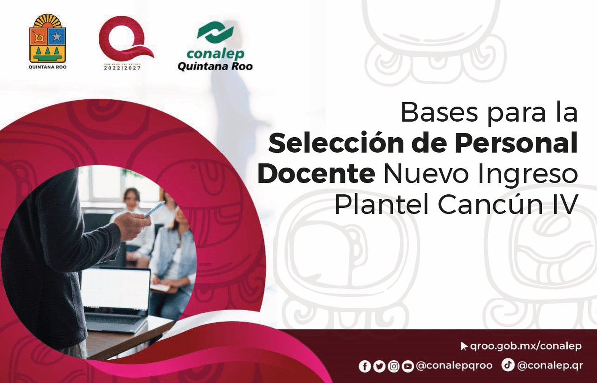 Te invitamos a conocer las Bases Pública y Abierta para la Selección de Personal Docente de Nuevo Ingreso para el Plantel CONALEP Cancún IV. 👩🏻‍💻 

Descarga las bases aquí 👇🏼

qroo.gob.mx/conalep/bases-…

#PrimeroCONALEP
#TransformandoTuFuturo