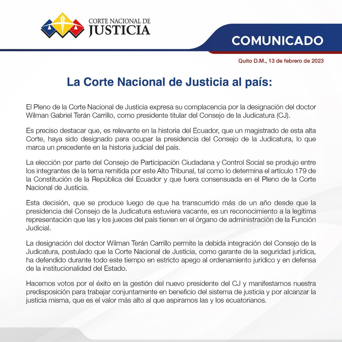 CorteNacional's tweet photo. 📄 #Comunicado | La Corte Nacional de Justicia al país https://t.co/j8WZbZzw9R