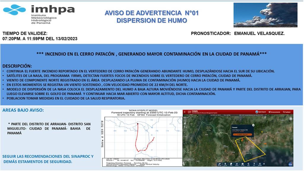El <a href="/imhpapma/">IMHPA</a> emite aviso de advertencia No. 1 por dispersión de humo proveniente de Cerro Patacón. #PanamáMetro