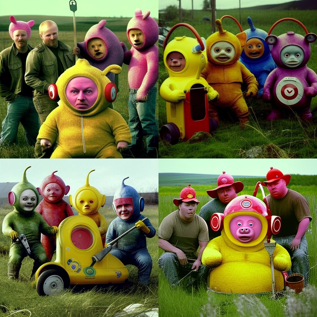 My new past time is making nightmare fuel from wild <a href="/midjourney_ai/">Midjourney</a> prompts that no one wants. Here is redneck teletubbies. Absolutely terrifying