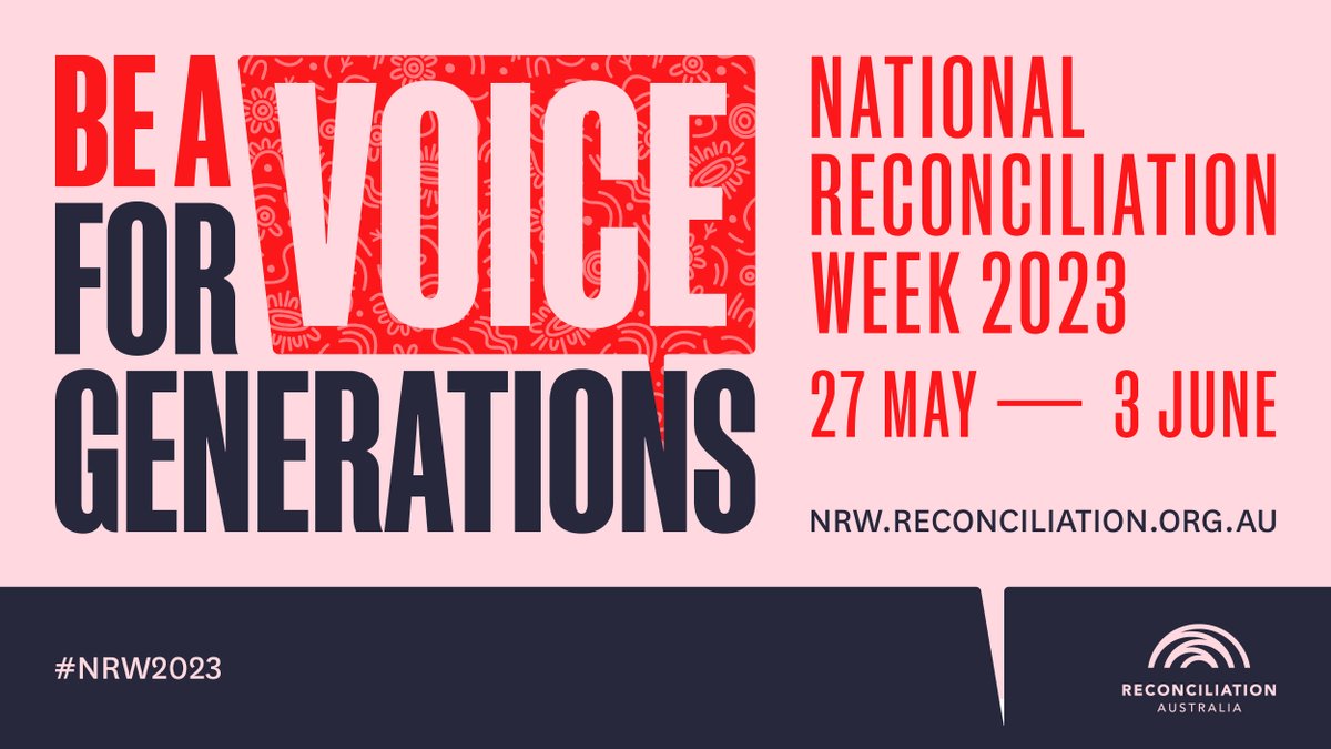 For the work of generations past &amp; the fate of generations future, <a href="/RecAustralia/">Reconciliation Australia</a>’s #NRW2023 theme, “Be a voice for generations” urges everyone to act today for a more reconciled country. 

➡️ Learn more:  bit.ly/NRW2023 
🖼️ Posters &amp; resources: bit.ly/NRW2023Resourc…