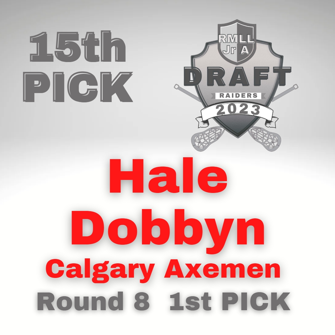 raidersjralax's tweet photo. Raiders are pleased to select Hale Dobbyn from the Calgary Axemen. Hale is the 15th pick overall in the 2023 Jr A 
@RMLaxL
 Draft.
Welcome to #RaiderNation 
#TopTalent #PlayJrA #Lacrosse #yyc 
#CanadasNationalSport #20thAnniversary https://t.co/3gnKzV1Mwc