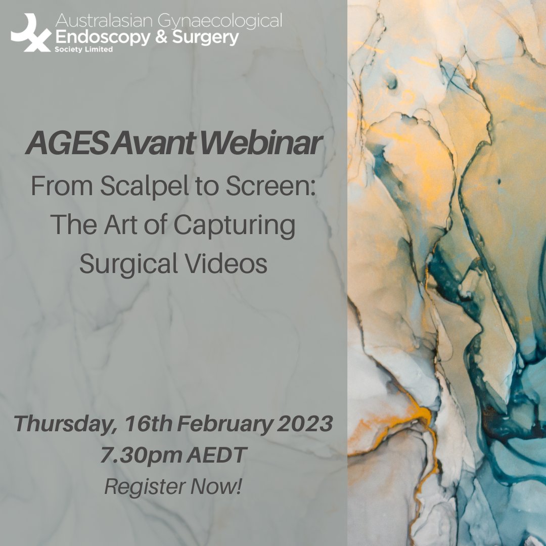 AGES_Society's tweet photo. Register for the AGES Avant Webinar - From Scalpel to Screen: The Art of Capturing Surgical Videos on Thursday the 16th at 7.30pm AEDT!
Join our fantastic presenters Dr Michael Wynn Williams and Dr Rhys Harris. Visit the AGES website to secure your spot!

https://t.co/S2XVM0lMf2 https://t.co/ThZNBOJG98