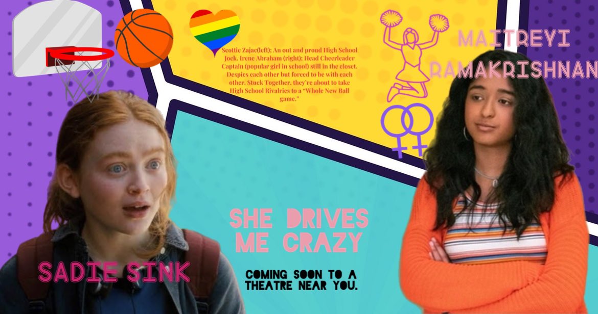 My latest fanart poster for a #shedrivesmecrazy movie. This has to be my best yet. Still hope this truly comes to a theatre near us. #sadiesink #maitreyiramakrishnan #booktomovie #sapphic #lesbians #lgbtq