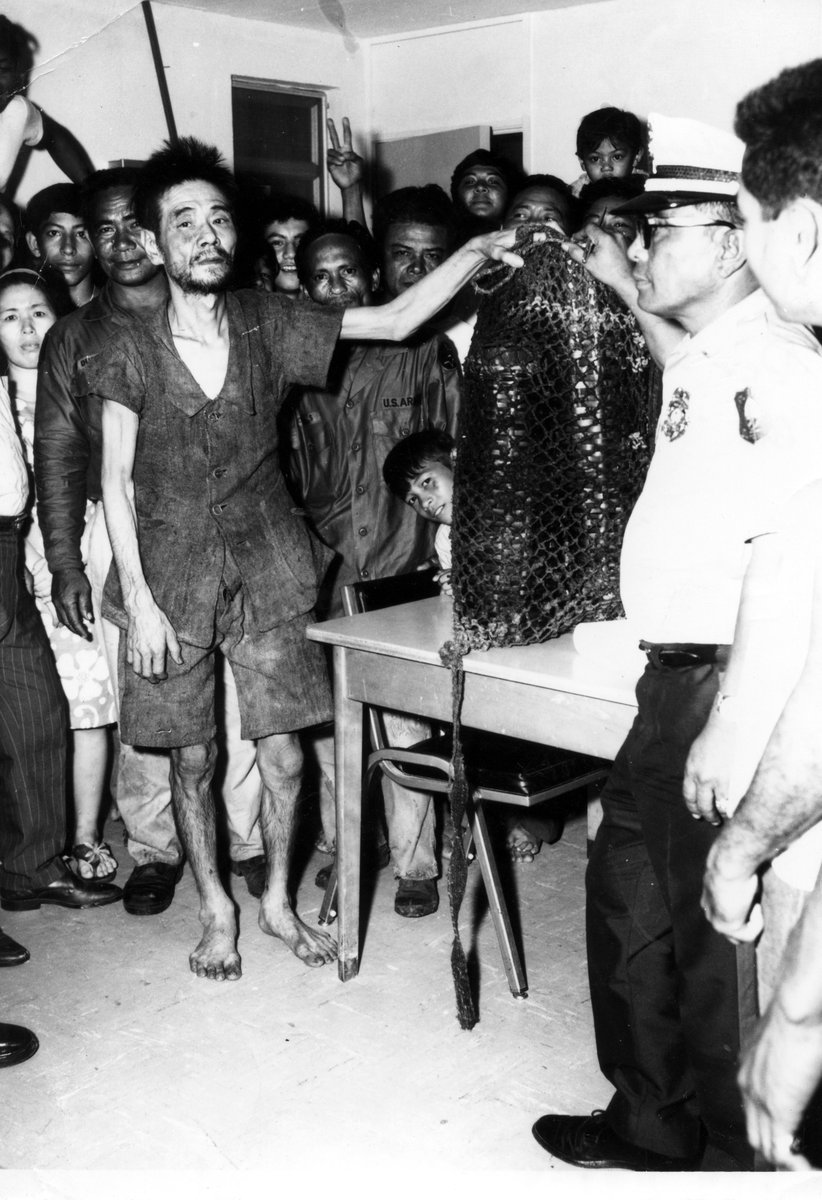 Shoichi Yokoi, a WWII straggler, survived in Guam's jungles for 28 years by utilizing natural resources like bamboo to make shrimp traps, coconut fiber to make rope and hibiscus fiber for clothes. In these images he is describing the tools found in his cave after being caught.