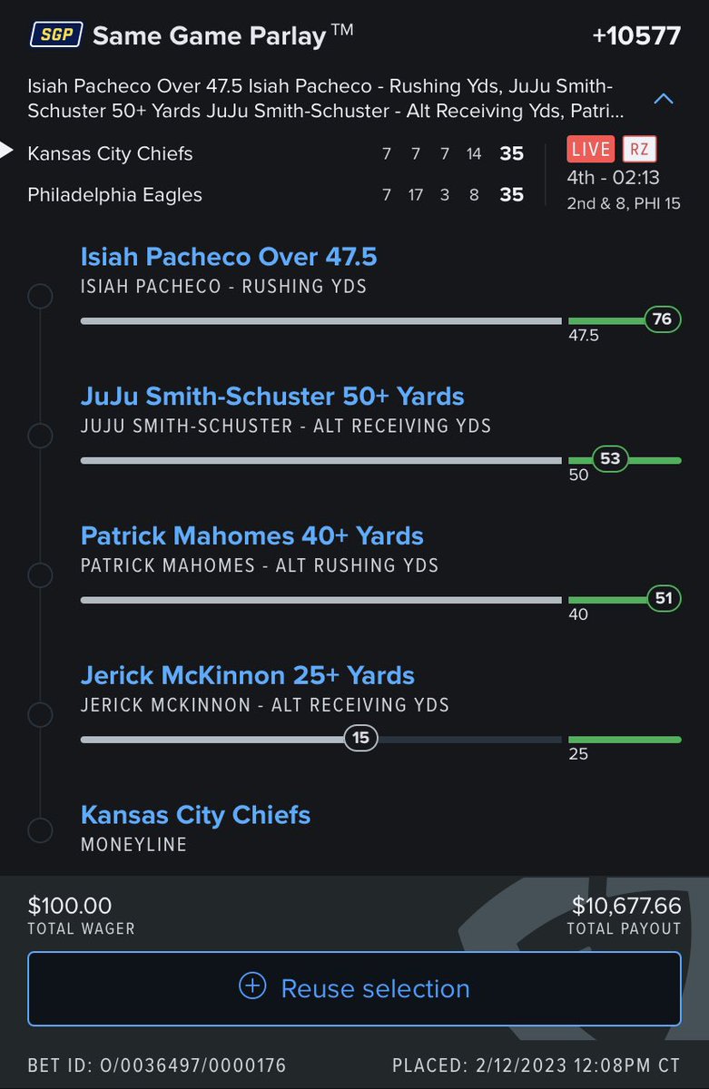 Was 10 receiving yards short from @JetMckinnon1 to win $10k+ and pay off all my debt but Chiefs won the Super Bowl and that’s all that matters!! #ChiefsKindgom
