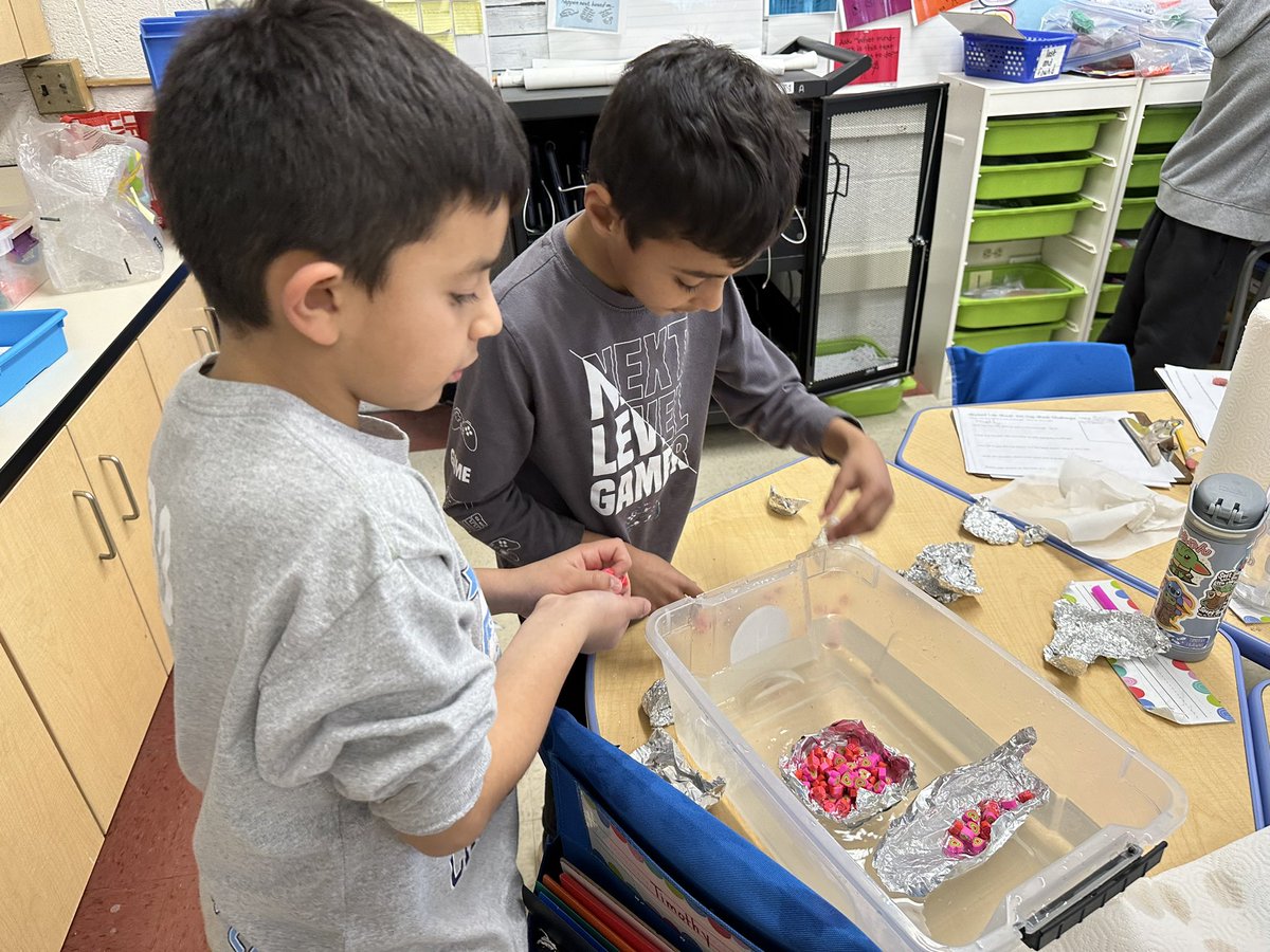 Happy 100th day of school! 3rd graders enjoyed STEM challenges focused around the number 100. They had to plan, troubleshoot and revise to create a tin foil boat that could hold 100 heart erasers and build the tallest stack using 100 cups. #RBpride #WeAreChappaqua