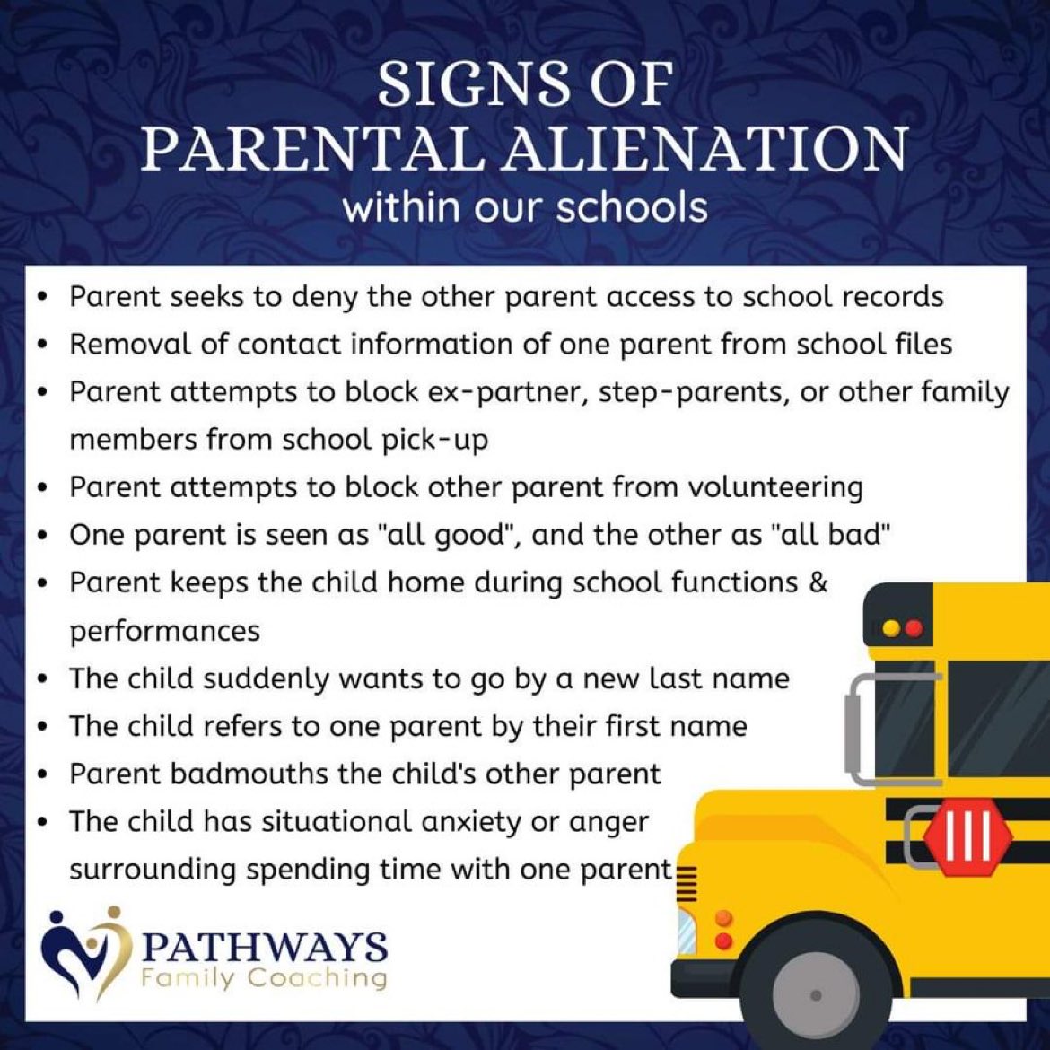 Schools often unknowingly aid in alienating a parent. Education is needed for ALL professionals responsible for the care of children. Know the signs.
#ParentalAlienation is #ChildAbuse. #EdChat 🏫