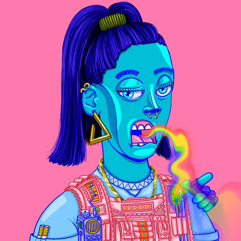 Hello new friend! She's such a 90's babe, I'm in love 💘💙🌈

Thank you <a href="/coryvanlew/">Cory Van Lew</a> for sharing your incredible art with us &amp; <a href="/RugRadio/">Rug Radio</a> for providing the platform to do so. Killer art collection⚡️