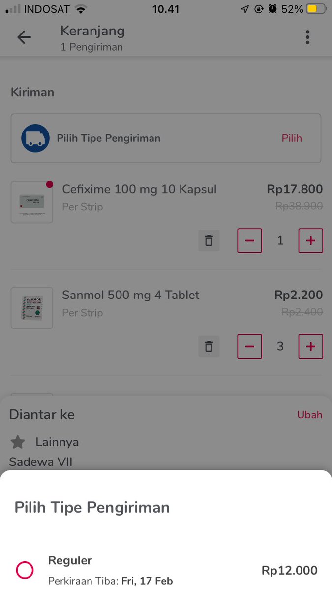 nesia_dp's tweet photo. Halo min @HalodocID, ijin nanya klo pengiriman reguler tuh bisa dikirim hari ini ga sih? Soalnya adik saya sakit dan butuh obat tapi pengirimannya ga ada pilihan instant :( https://t.co/srwMmgN0IH