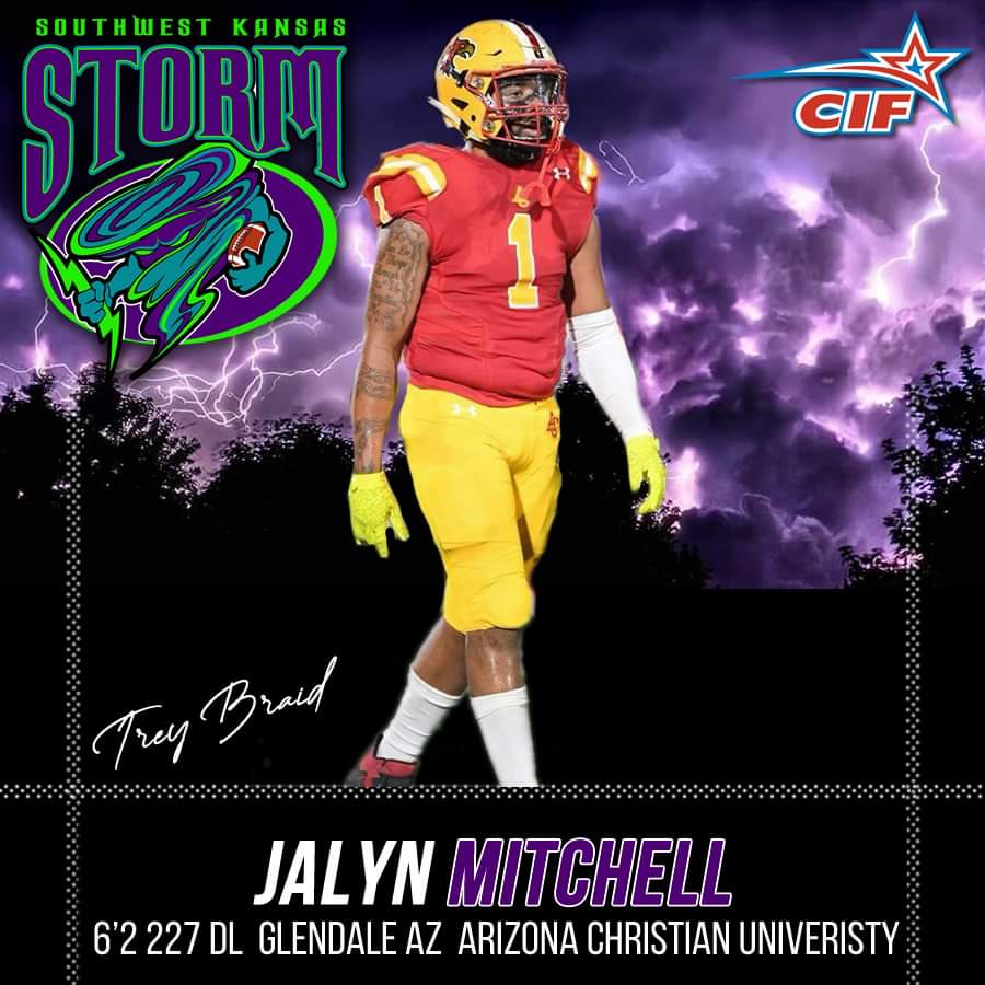 The Southwest Kansas Storm have signed 6'2" 227 lbs Defensive Lineman, Jalyn Mitchell! Jalyn is from Glendale, Arizona and played College Football for Arizona Christian Univeristy. 
Welcome to the team, <a href="/JalynM_53/">Jalyn Mitchell</a>