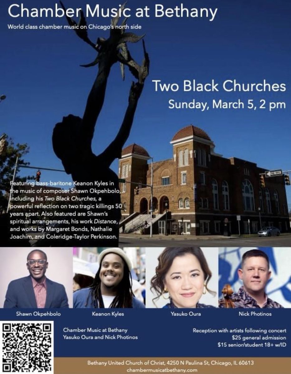 Next up for me!!! This will be a special afternoon of beautiful &amp; touching compositions by my friend Shawn Okpehbolo! I can’t wait to perform alongside the fabulous pianist, Yasuko Oura and incredible cellist, Nick Photinos! Get your tickets NOW!!

eventbrite.com/e/chamber-musi…