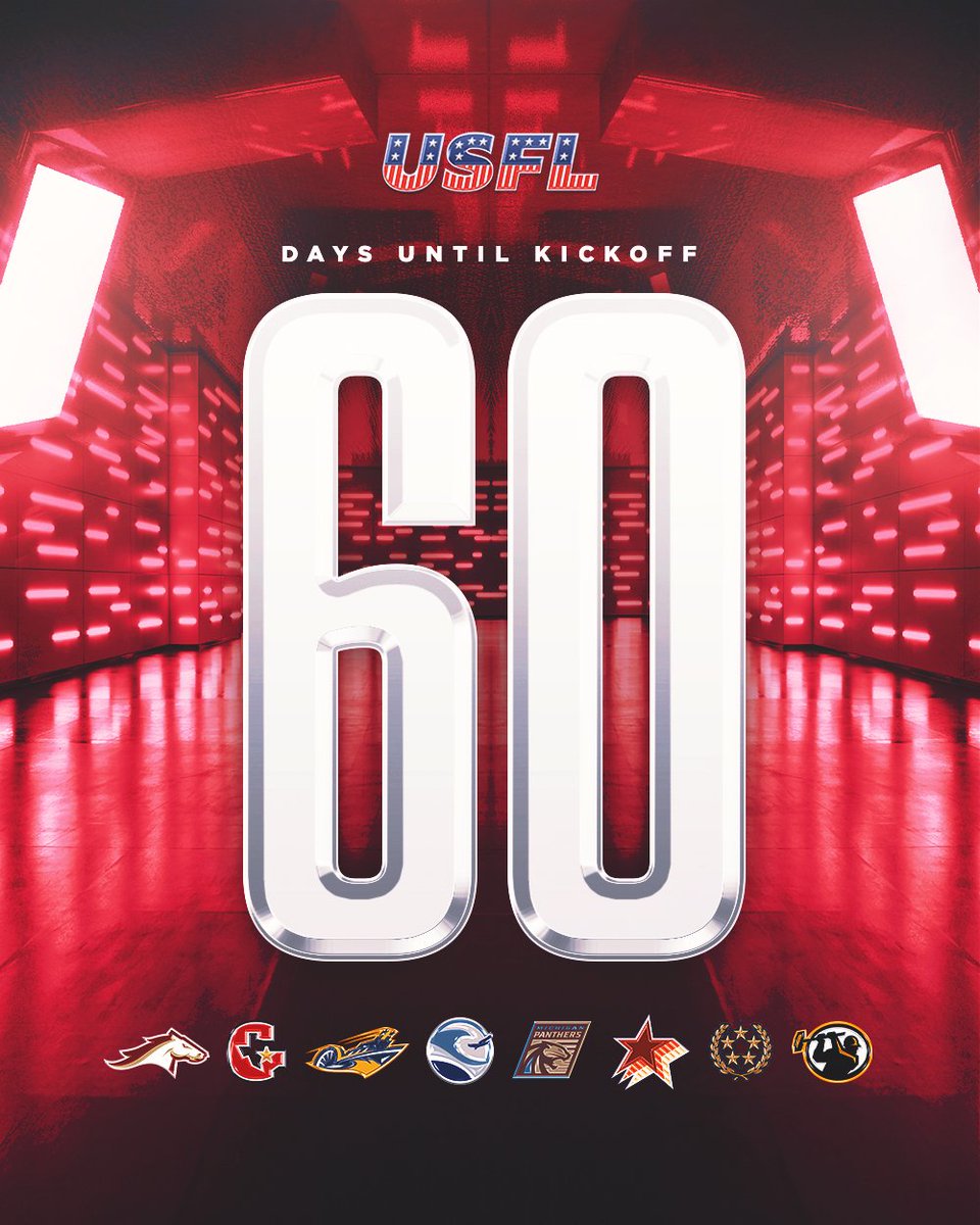 We are officially 6️⃣0️⃣ days away from kickoff! 🍿

Secure your 🎟 NOW: bit.ly/2023USFLTix