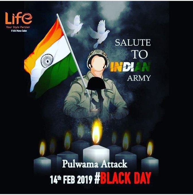 We remember the heroes who fearlessly guard our national borders. We salute all the brave Indian soldiers who sacrificed their lives in the Pulwama terror attack.

#KashmirHeroes #TerroristsFromPakistan #PulwamaMartyrs #BlacklistPakistan 
#BlackDay