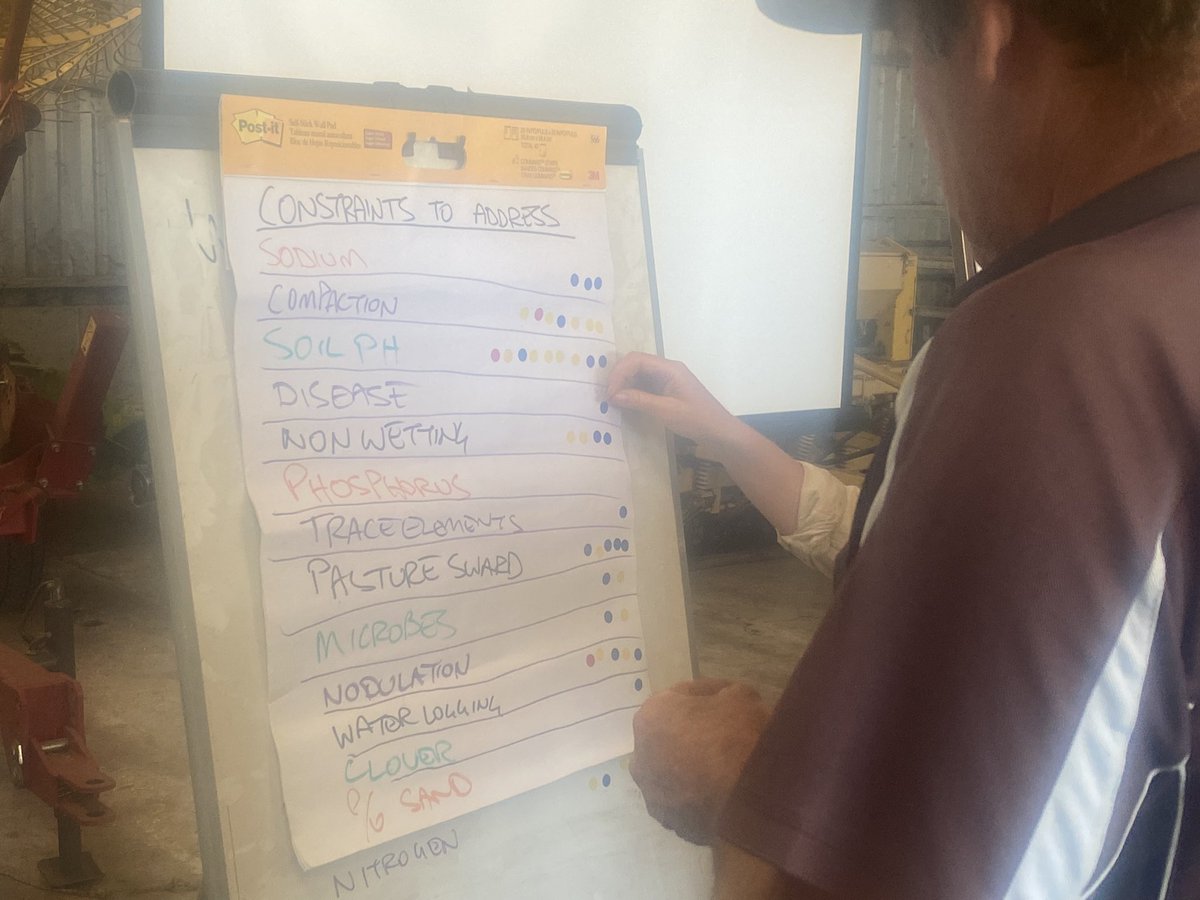 JeisaneAccioly's tweet photo. Constraints list, voting for priorities to target and groups discussing details for each treatment #PastureChallenge @SWCCNRM @DWER_WA @DPIRDbroadacre @AusLandcare #SoilWise https://t.co/mjRU1omVxQ