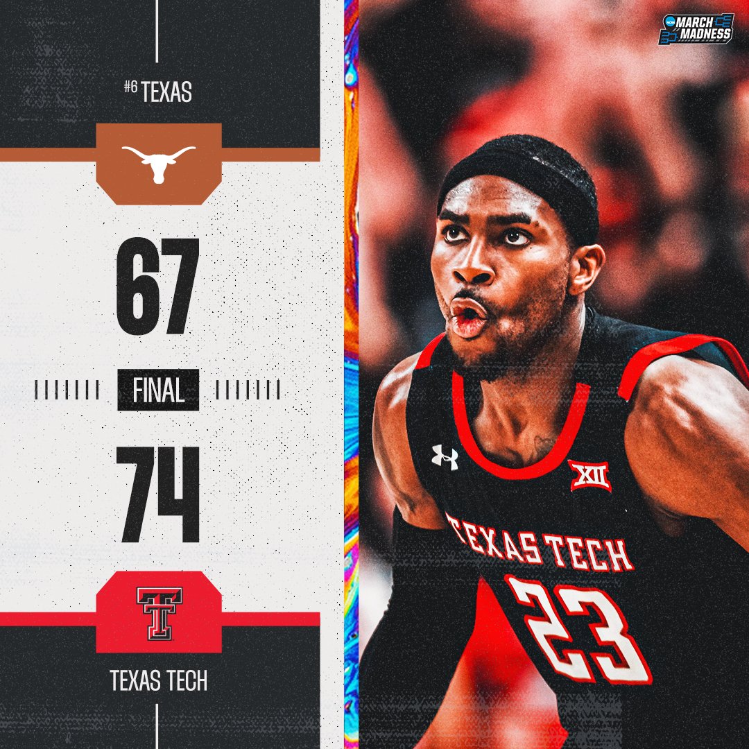 MarchMadnessMBB's tweet photo. TEXAS TECH KNOCKS OFF NO. 6 TEXAS 🤯

The Red Raiders hold off the Longhorns for their second straight ranked win 👏 https://t.co/YcbOY4MhRR