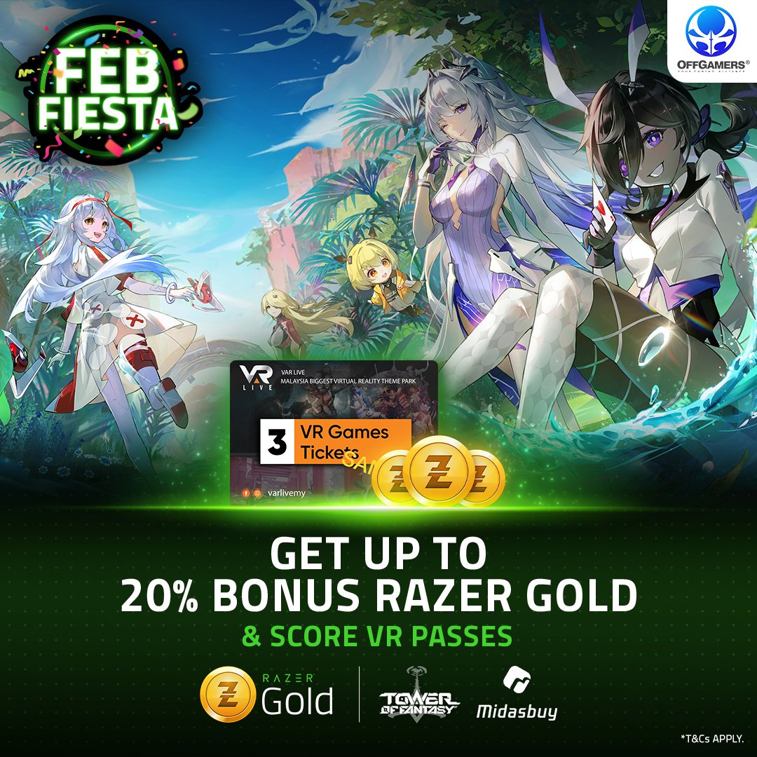 offgamers's tweet photo. Get 20% Rebate &amp; VR Passes in Feb Fiesta😍

Enjoy more when you checkout with Mastercard❗

💭Read now: https://t.co/3SbZZ3bjG0
🛒Shop now: https://t.co/okA927Jmwq

#OffGamers #yourgamingalliance #RazerSilver #RazerGoldSilver #RazerGold #TowerofFantasy https://t.co/VOR6HWEnLF
