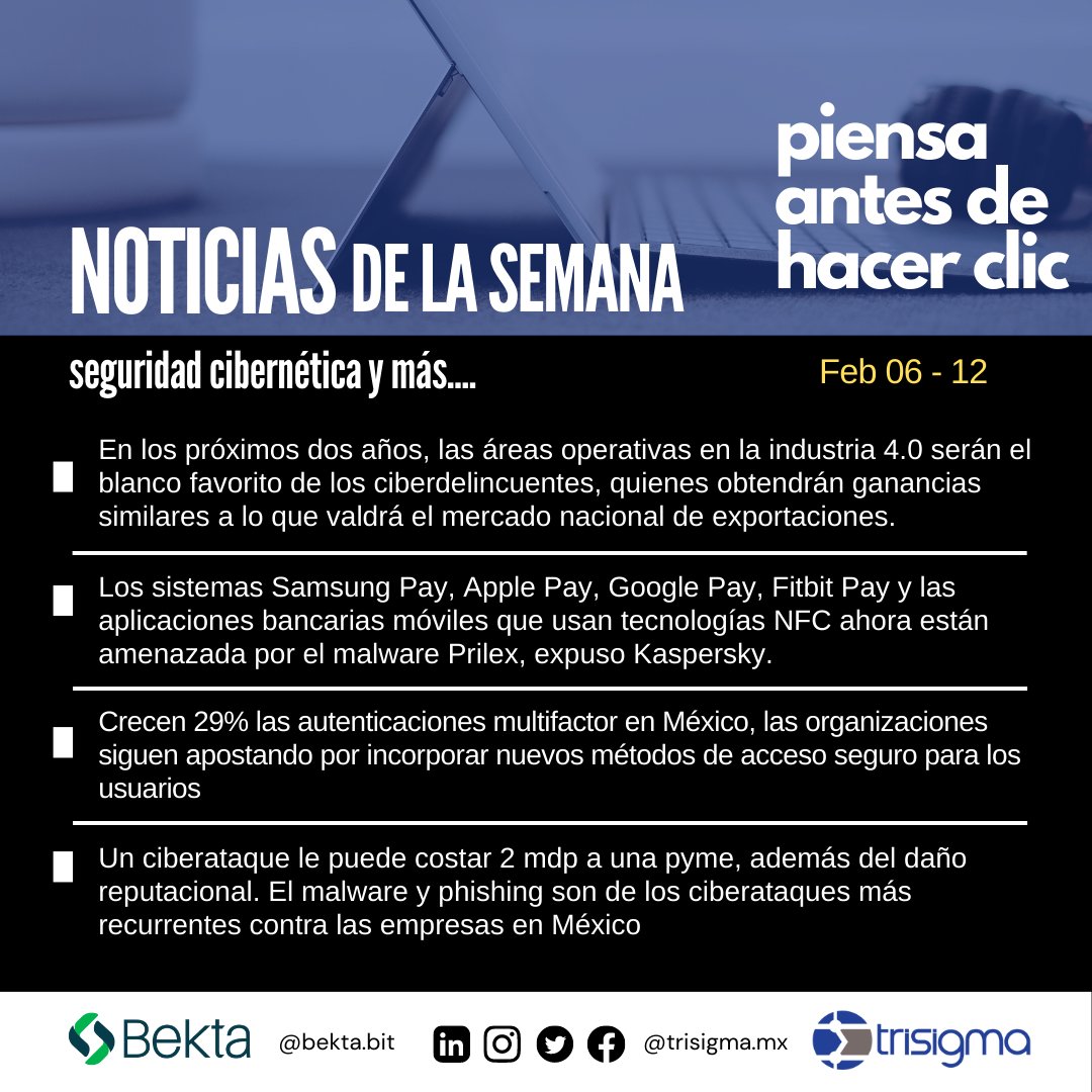 trisigmamx's tweet photo. Industria 4.0 en la mira de los hackers... 

#Noticias relevantes de la semana en #ciberseguridad...

La #seguridadinformatica no es opción, es acción

#ciberdelincuencia #ciberincidencias https://t.co/ZtQSIYTN0z