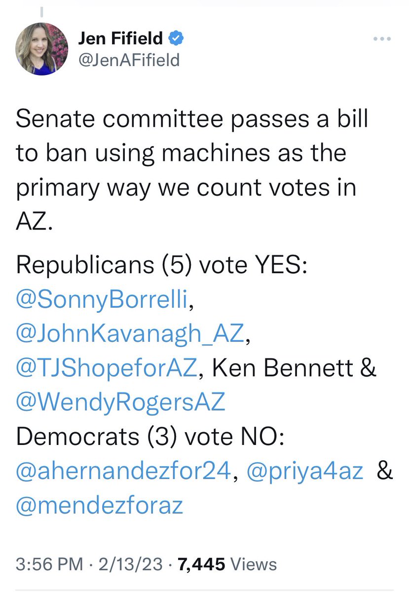 WendyRogersAZ's tweet photo. Yup. SB 1074: “Prohibits use of electronic voting equipment as primary method for tabulating votes in any city, town, county, state or federal election unless outlined requirements are met &amp; prescribes requirement relating to the source codes for electronic voting equipment.” https://t.co/yKPrDMBIYP