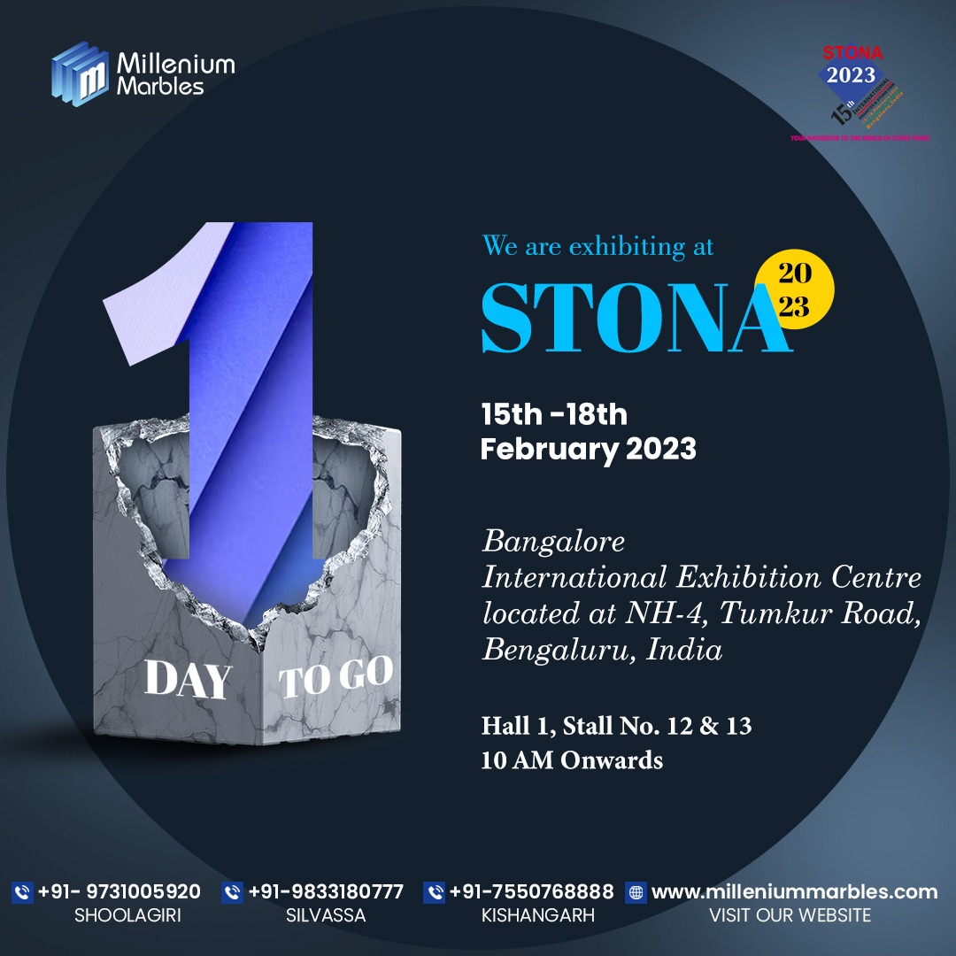 milleniummarble's tweet photo. 1 DAY TO GO! ๐ฅณWe are pleased to invite you to Stona 2023 from 15th to 18th February 2023.
Venue: Bangalore International Exhibition Center
Stall No.: Hall 1, Stall No. 12 & 13, 10 AM Onwards
#milleniummarble #shoolagiri #silvassa #kishangarh #stona2023 #stonafair https://t.co/mmU3TBCBNd