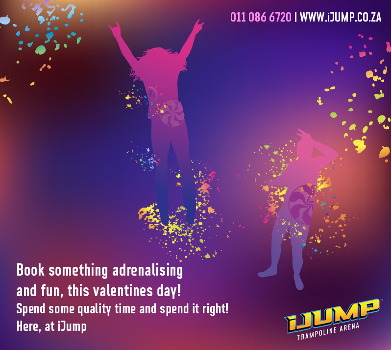 iJUMPSA's tweet photo. Jumping and staying active while having fun and being entertained? 
Come join us for some healthy jumps, this valenitnes day ❤️ ❤️ ❤️ 

Call us or visit us for any other info!
011 086 6720 | https://t.co/8bD9GTChQv

#iJump  #Fun #Carefree #Trampoline #Jumping #valentines #date https://t.co/rzfKcU75cw