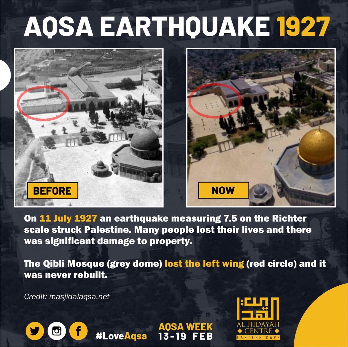 #Aqsa | Did you know
Aqsa #Earthquake 1927

Aqsa Week 13-19 Feb
#LoveAqsa