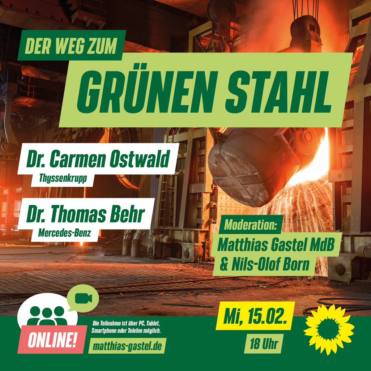 MatthiasGastel's tweet photo. Der Weg zum grünen #Stahl. 
Ob in #Auto #Windkraftanlage #Gebäude #Schiff oder bei #Eisenbahn: Überall ist #Stahl ein wichtiger #Baustoff. Aber: Es entsteht viel #CO2.  Wir sprechen darüber, wie Stahl klimafreundlicher produziert werden kann.
#Klimakrise #Klimaschutz #Industrie https://t.co/ZXrxmLBghK