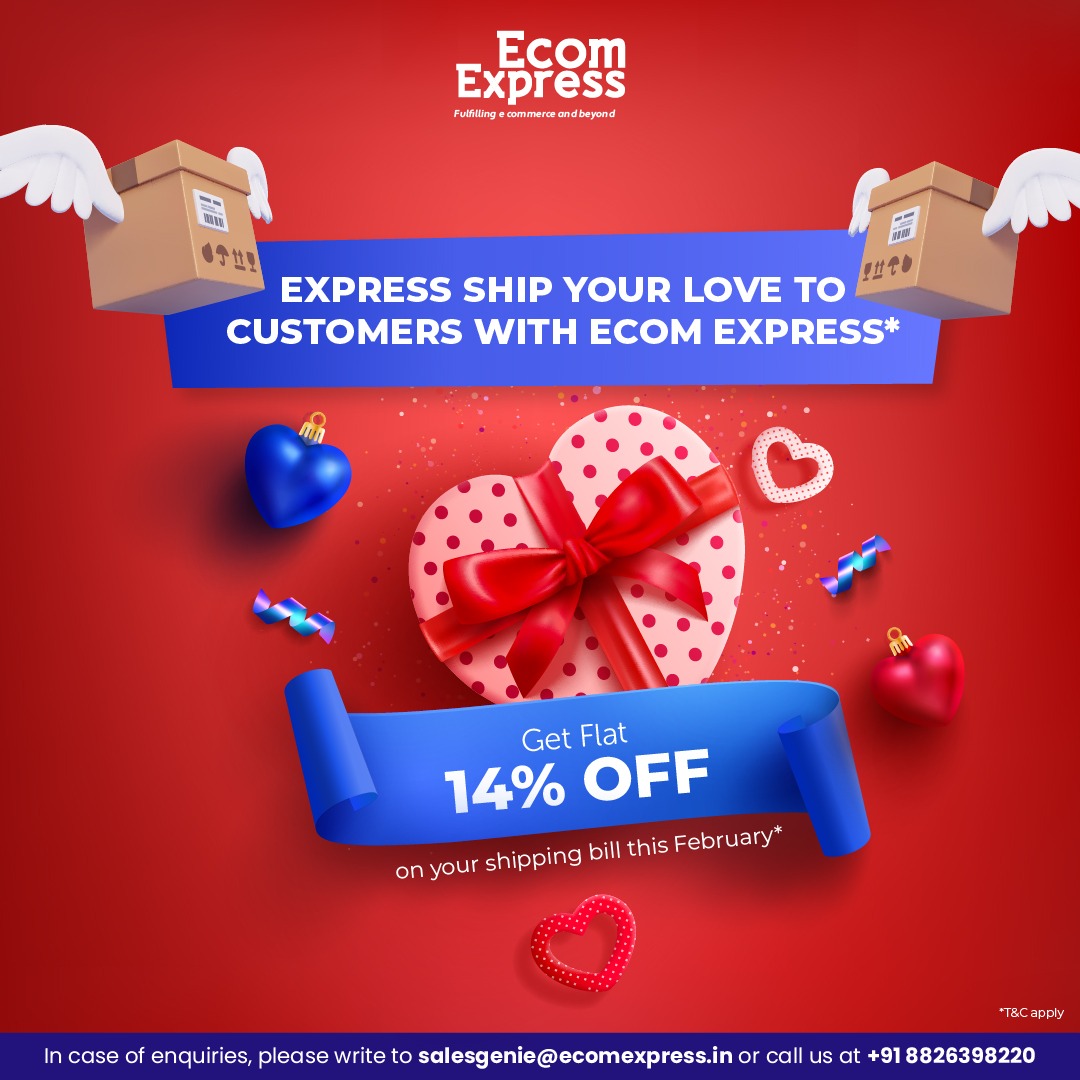 Ecom Express Official (@ecomexpress_ofc) on Twitter photo Woo hoo!! It's Valentine's Day already ❣️
Sign up to avail 14% off on your February shipping bill. OFFER ENDS TODAY!!
Sign up here:- ecomexpress.in/ship-with-us-c…
📧 salesgenie@ecomexpress.in
📞+91 8826398220
#valentinesdayoffer #happyvalentinesday #ecomexpress #ecommerce #d2c Woo hoo!! It's Valentine's Day already ❣️
Sign up to avail 14% off on your February shipping bill. OFFER ENDS TODAY!!
Sign up here:- ecomexpress.in/ship-with-us-c…
📧 salesgenie@ecomexpress.in
📞+91 8826398220
#valentinesdayoffer #happyvalentinesday #ecomexpress #ecommerce #d2c