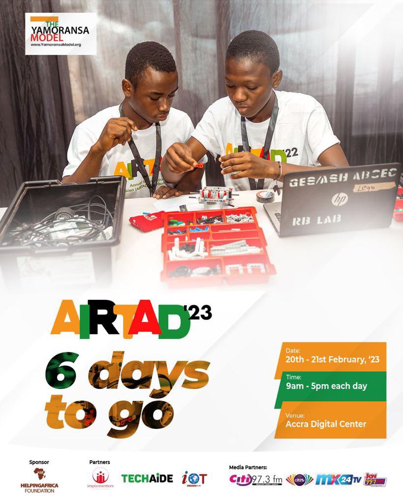 Mark your calendar if you haven’t! AIRTAD ‘23 is happening in 6 days. Don’t miss it!!!                          #roboticscompetition #roboticsclub #stemeducation #steameducation #ghanaeducation #ghanango #education #development #airtad23