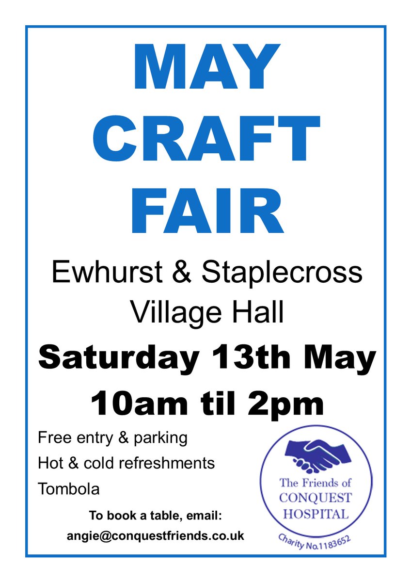 BREAKING NEWS! We now have another craft fair arranged! Stalls are available to be booked (and are selling fast) for our May Craft Fair at Ewhurst & Staplecross Village Hall on Saturday 13th May. Contact us for information!