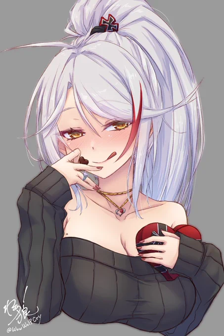 バレンタインなのでポニテオイゲンさんrkgk「これが欲しいって…ふふ、どうしようかしら?」#アズールレーン #AzurLane  #碧蓝航线 