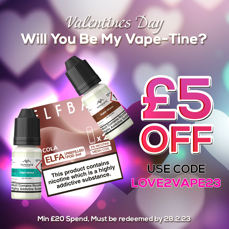 Valentine's Day is here 💝

Get £5 off when you spend £20. Enter the code LOVE2VAPE23 at checkout. vapemate.co.uk

Offer ends 28/2/2023 ⏰

VapeMate products may contain nicotine, only suitable for 18+
━━━━━━━━━━━━━━━━
#vapelife #vapesale #valentinesday
