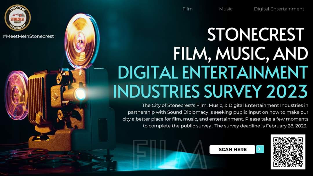The City of Stonecrest's Film &amp; Entertainment Commission needs your input! The goal is to develop a strategy that positions film, music and digital entertainment as key economic, social and cultural drivers in the City! 
🔗 in bio!