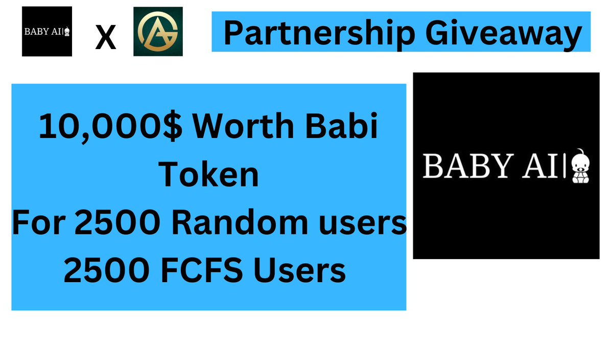 📣 Baby AI X Genius Airdrops Massive #Giveaway

😱 Prize Pool-
🎁 10000$ Worth Baby Token 

To Enter:
✅ Follow <a href="/CryptoEarning17/">Genius Airdrops™</a> &amp; @BABY_AI_
✅ Like &amp; RT Tag 3 Friends 
✅ Finish tasks
giv.gg/babyai

#Airdrop #Crypto #AirdropCrypto #airdrops