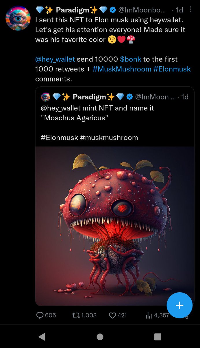 ImMoonbound's tweet photo. @elonmusk That's fair. Also sent you an NFT my dude 🤙🍄 you should really check out heywallet. Changing the NFT game forever through twitter. https://t.co/xzpBpTQQv9