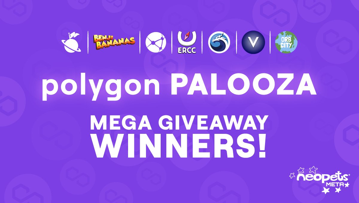 NeopetsMeta's tweet photo. Woohoo! #PolygonPalooza has finally ended! A huge THANKS to our awesome partners and participants for making this campaign a success. We hope you had an absolute blast!🥳

And here comes the most awaited moment…🥁drum roll please! Below are the #giveaway winners. Congrats!🎁 https://t.co/hms8pTmzqh
