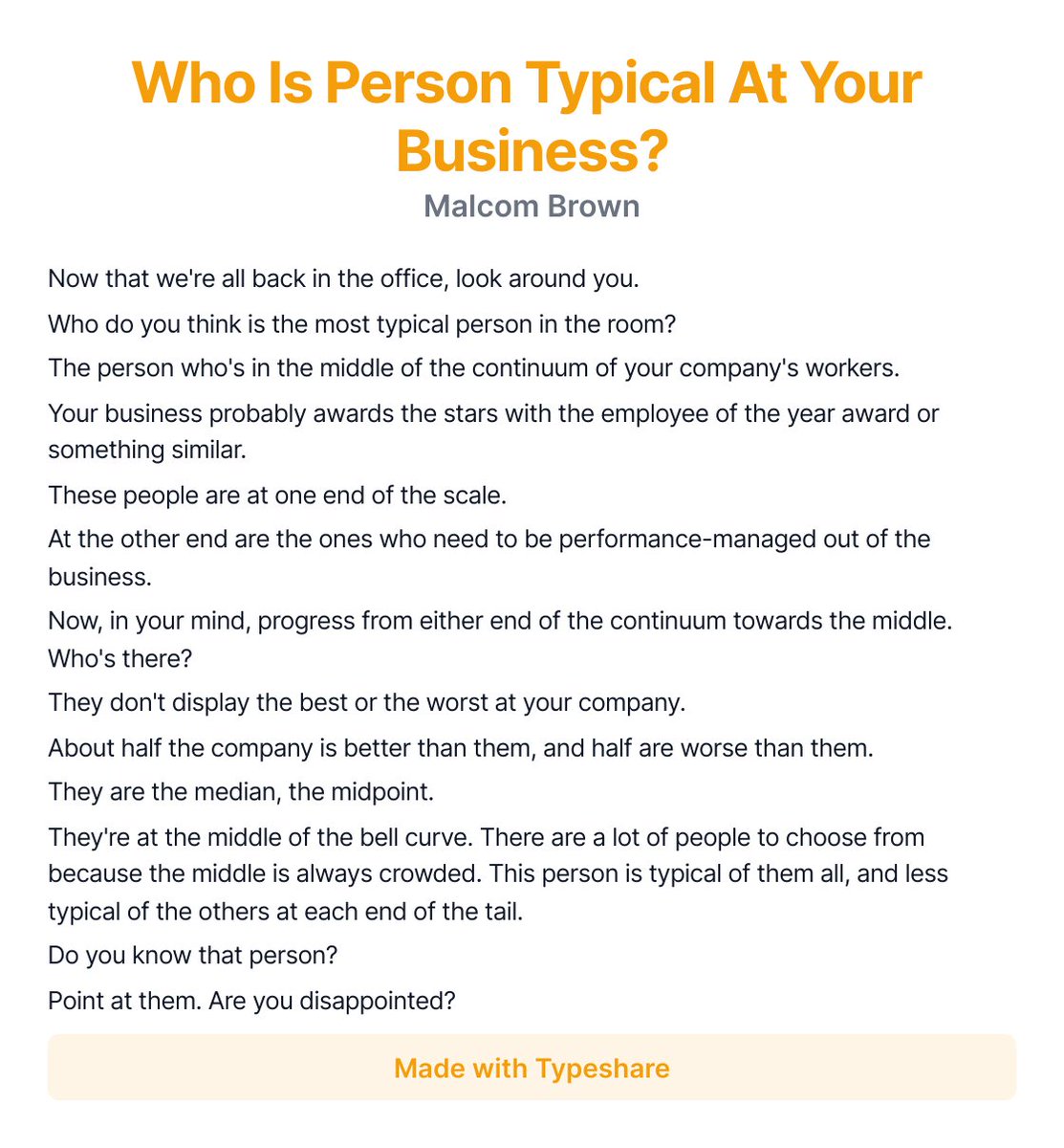 malcomb's tweet image. We know the stars at work. We know the poor performers. But who are the typical?
#knowledgework #work #business