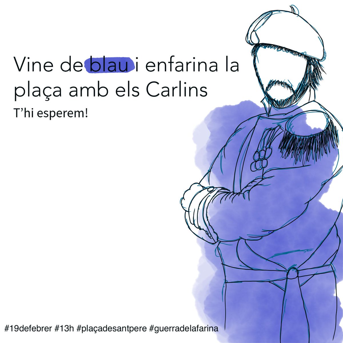 david_tristany's tweet photo. No hi pots faltar! T'hi esperem, però sempre de blau! 💙🎉
#guerradelafarina #Carnaval2023 #berga #berguedà #19defebrer #13h #carlins #plaçadesantpere #tradicions #culturapopular #catalunya #febrer #festa #catalunyaexperience #liberals #tersio https://t.co/qrP4PrWuGr