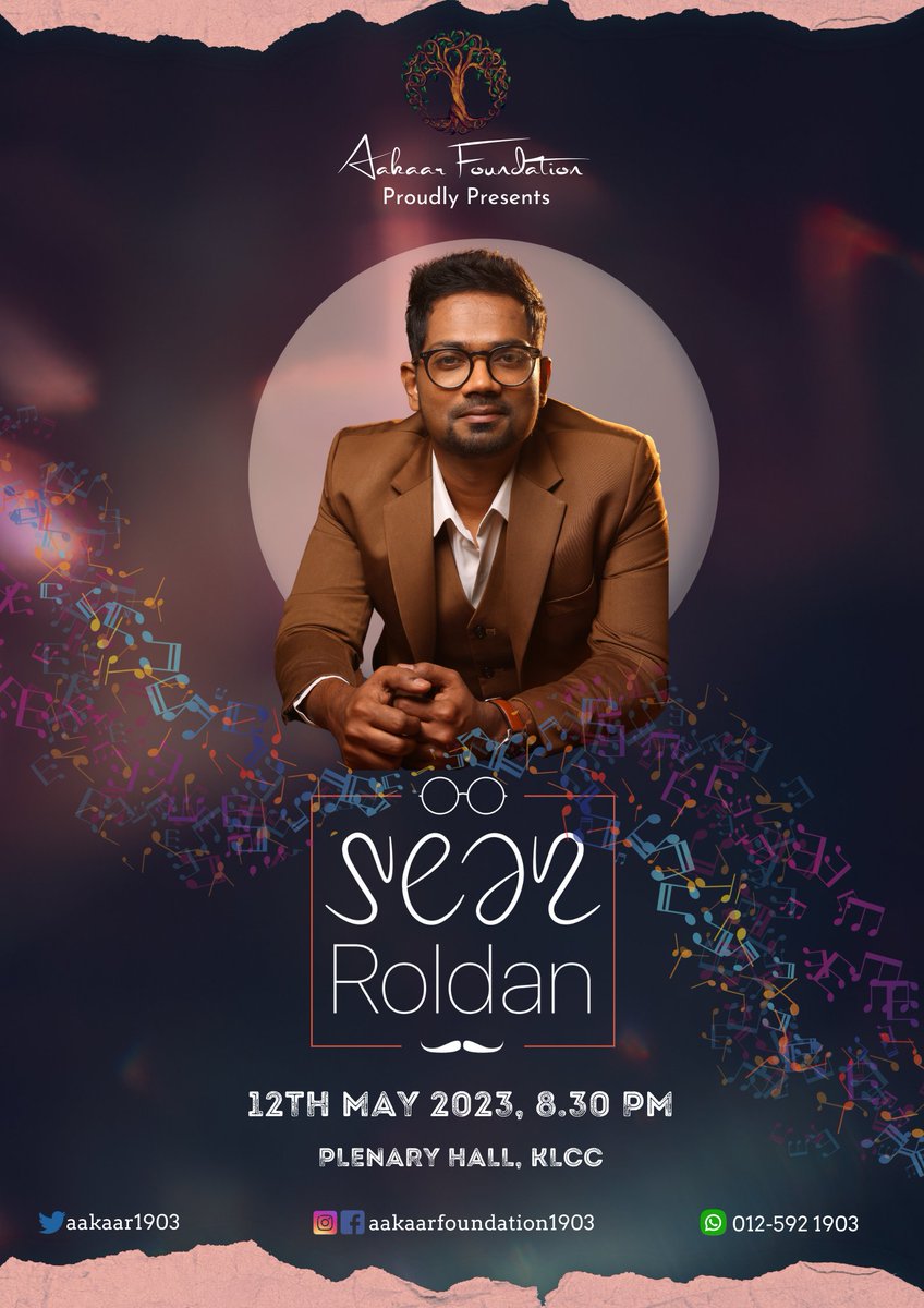 aakaar1903's tweet photo. Aakaar Foundation is  honoured to collaborate with "Sean Roldan"! WE whole heartedly look forward to giving YOU another unique &amp; exclusive experience! 12.05.23, PLENARY HALL, KLCC
#aakaarfoundation #challengingthenorm #seanroldan #sustainableconcerts #artofvisuals #visualsoflife https://t.co/vW0UUrNMEQ
