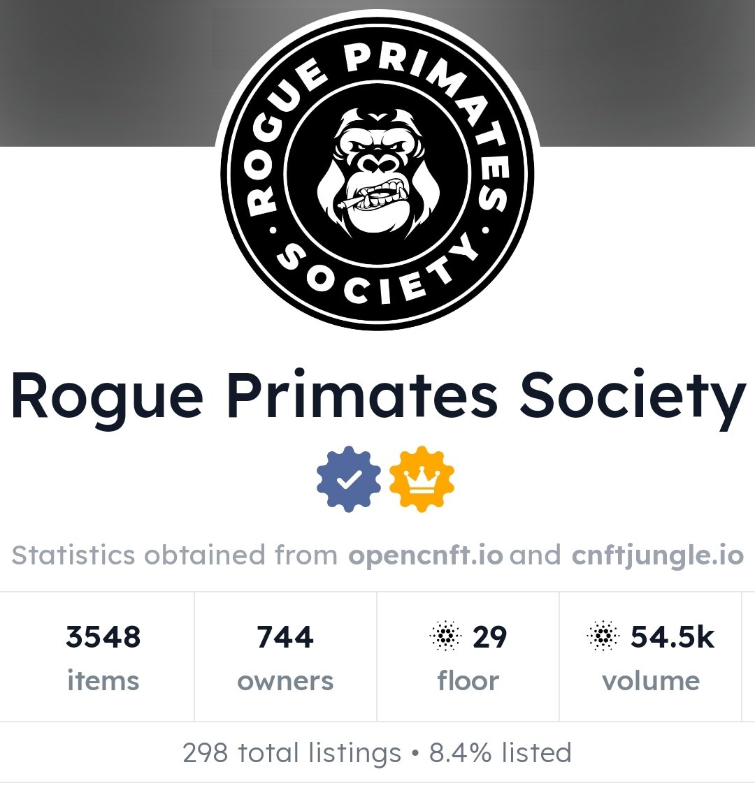 RoguePrimates's tweet photo. Good morning Jungle
#CNFTCommunity
After 3 weeks of work, we're back on  trail
Started from a 5 $ADA floor due to a Rugpull 
A special thanks to our new partners @NFTCreativeCA
@PurpleWorld_NFT 
#PrimatesBack https://t.co/koaHiosxwk