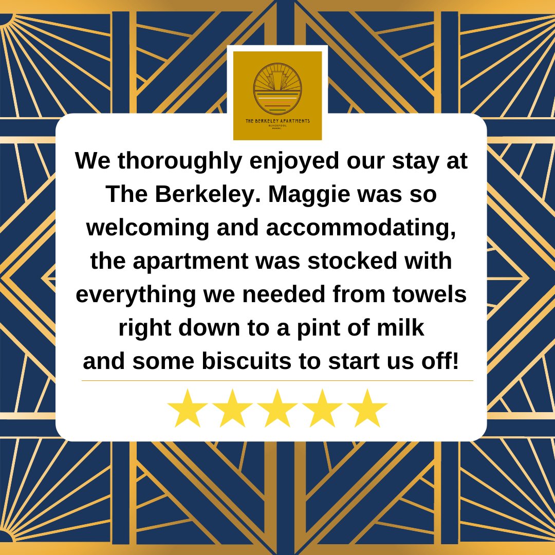 TheBerkeleyApar's tweet photo. Another 5 star review
⭐️⭐️⭐️⭐️⭐️
Helen kindly left us this review, she also went on to
say: "Everywhere was spotless and plenty of space! We would definitely book here again. Thank you Maggie and Simon"

You can check availability here: https://t.co/8f21T7l14i
#5stars #blackpool https://t.co/wx5do8KFHA