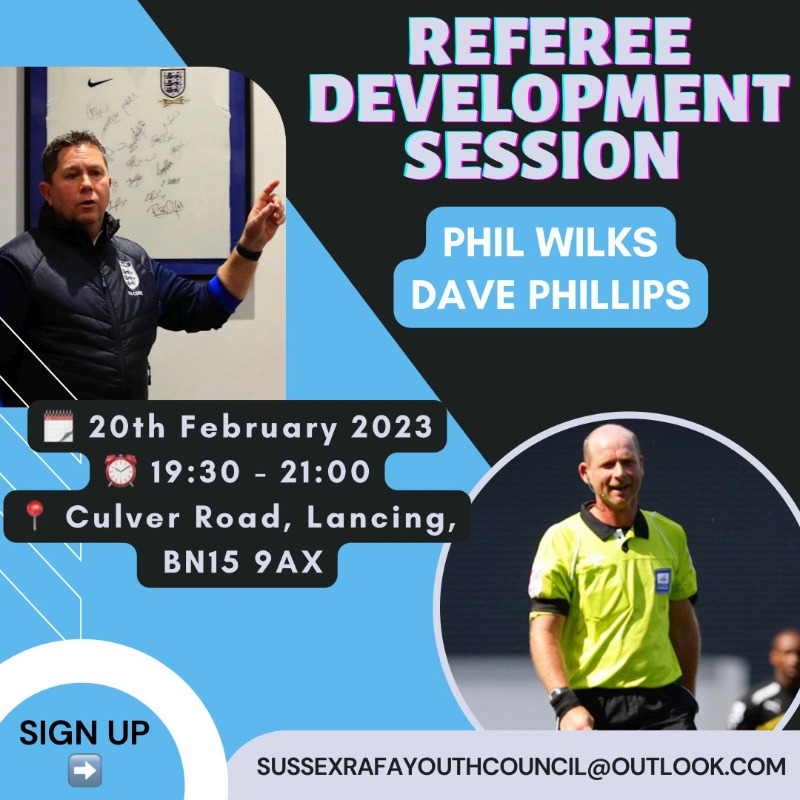 SussexCountyFA's tweet photo. 📅 This Monday, the @SussexRAFAYouth are hosting a Referee Development Event here at Culver Road!

See below for more information and where to sign-up... ⬇️ #SussexFootball⚽️
