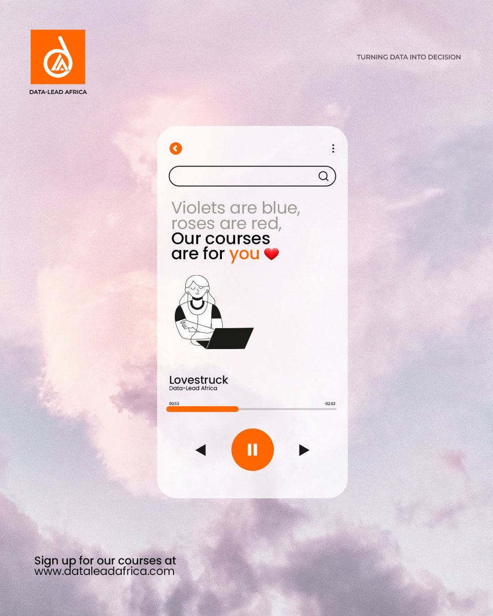 DataLead_Africa's tweet photo. This is a song about love, and we mean it when we say, "Our courses are for you."
Happy valentine❤
#dataanalytics #dataanalyts #career #ValentinesDay https://t.co/wVyahN0KjX