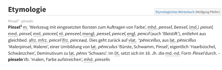 wortfeiler's tweet photo. Wusstet ihr eigentlich, dass "Pinsel" und "Penis" die gleiche Wortherkunft haben?

Es sollte zu denken geben.

Ein freundlicher Gruß eurer Mediävistin. https://t.co/PuI6GyAsWK