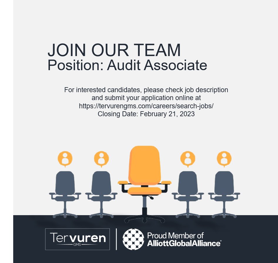 We are hiring! 

We are looking for an experienced audit associate to assist our accounting and audit team. 

To Apply:   tervurengms.com/careers/search…